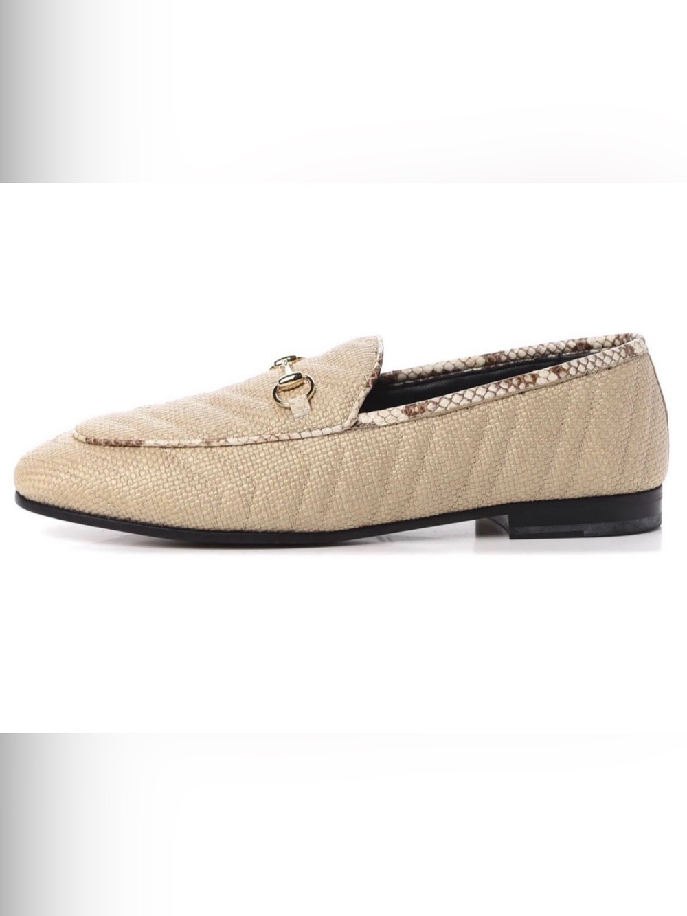 Gucci Raffia Matelasse Horsebit Womens Jordaan Loafers 36.5 Natural Cream Brown